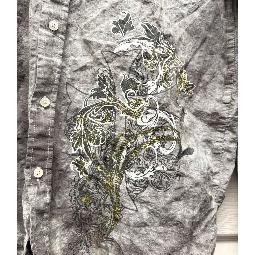 Y2K Gothic Eighty Eight Cross Shirt Gray Tie Dye Rocker Biker Button Up Size L - Picture 2 of 8